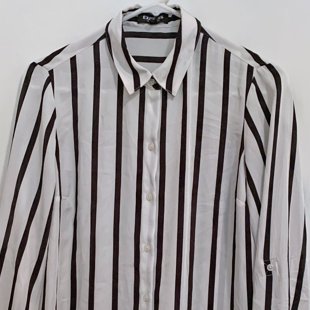 Express White & Black Striped The City Shirt - S
